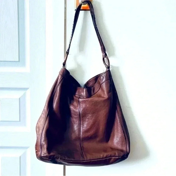 BANANA REPUBLIC BROWN PEBBLED THICK LEATHER SHOULDER  BAG - Picture 8 of 17